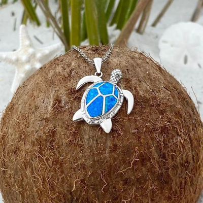Clara | Blue Opal Sea Turtle Charm | Silver Necklace