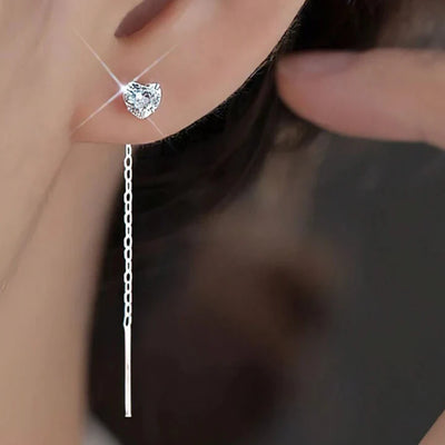 Liora | Elegant Heart Threaders | Silver Earrings