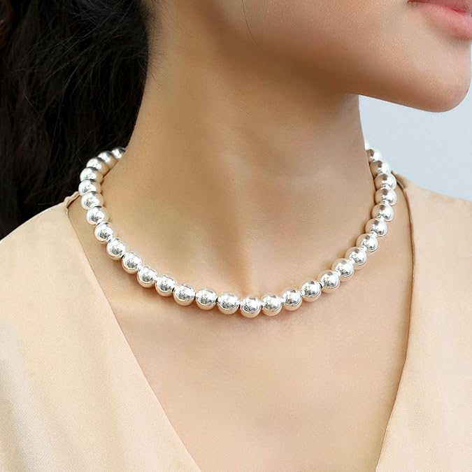 Anika | Bold Polished Beads | Silver Necklace