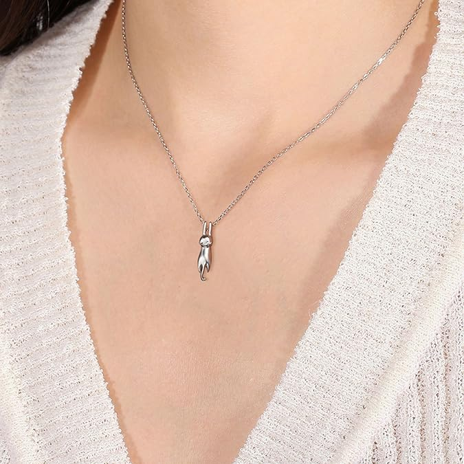 Kelsi | Playful Cat Pendant | Silver Necklace