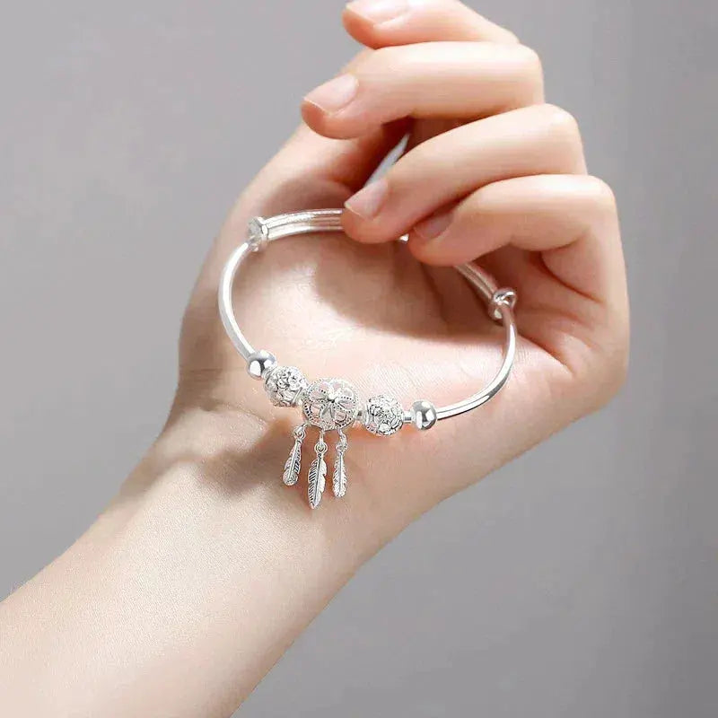 Adriana | Triple Leaf Charm | Silver Bracelet