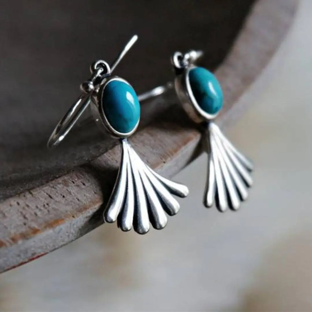 Rea | Turquoise Fan-Shaped | Silver Earrings