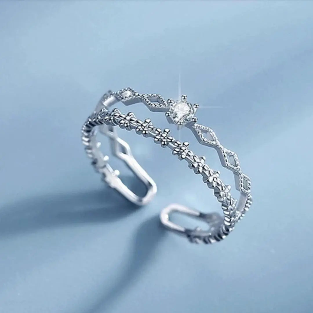 Judy | Dual-Band Floral Elegance | Silver Ring