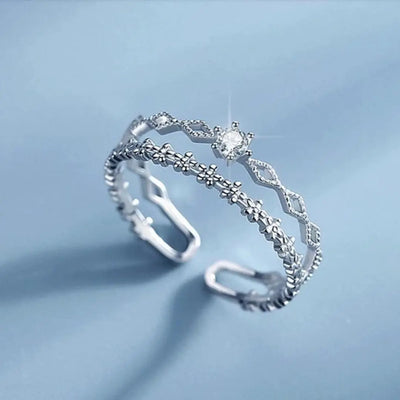 Judy | Dual-Band Floral Elegance | Silver Ring