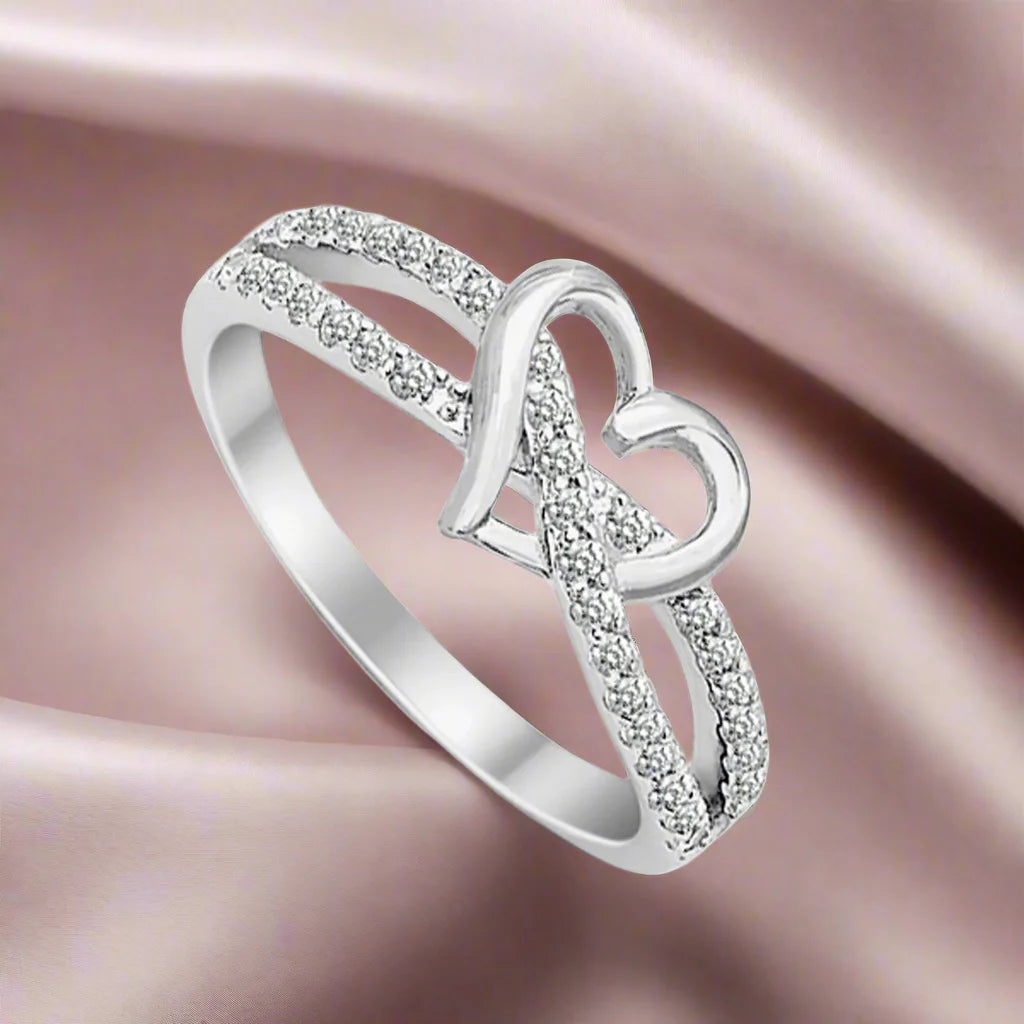 Tracy | Intertwined Heart Sparkle | Silver Ring