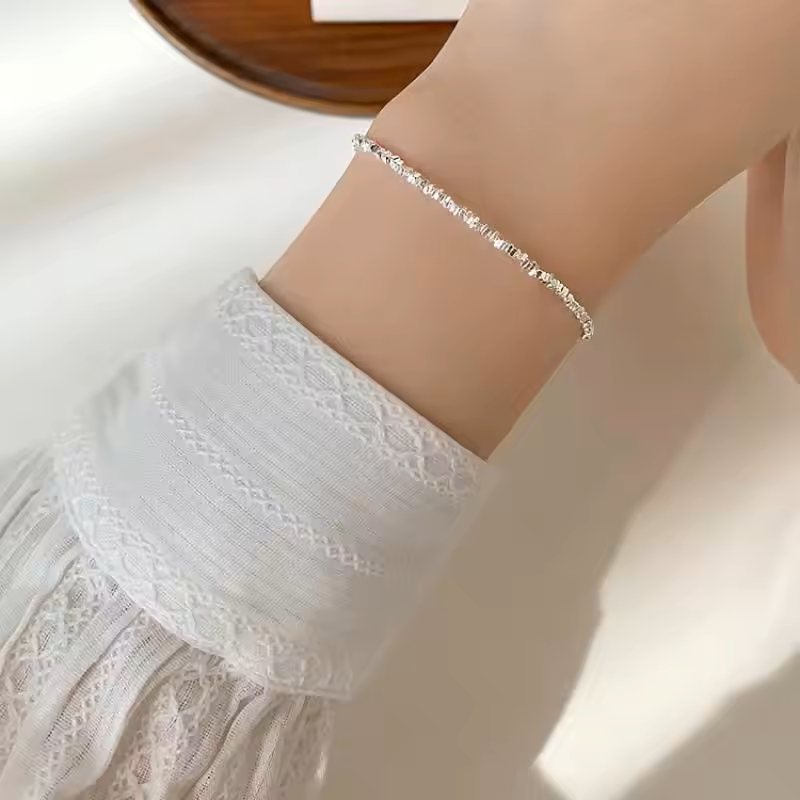 Naia | Dazzling Square Beaded | Silver Bracelet
