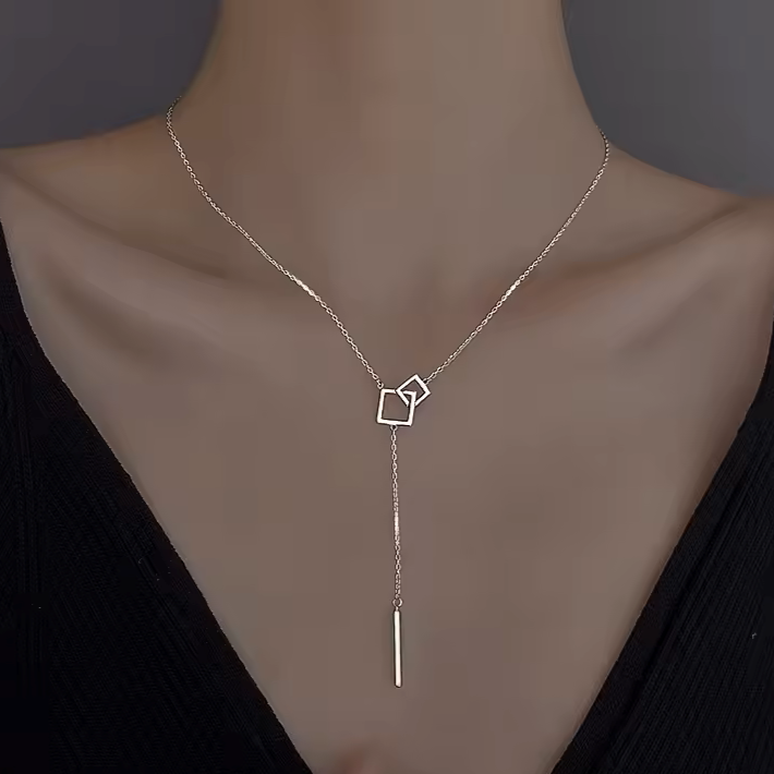 Kylie | Geometric Y-Cut Pendant | Silver Necklace