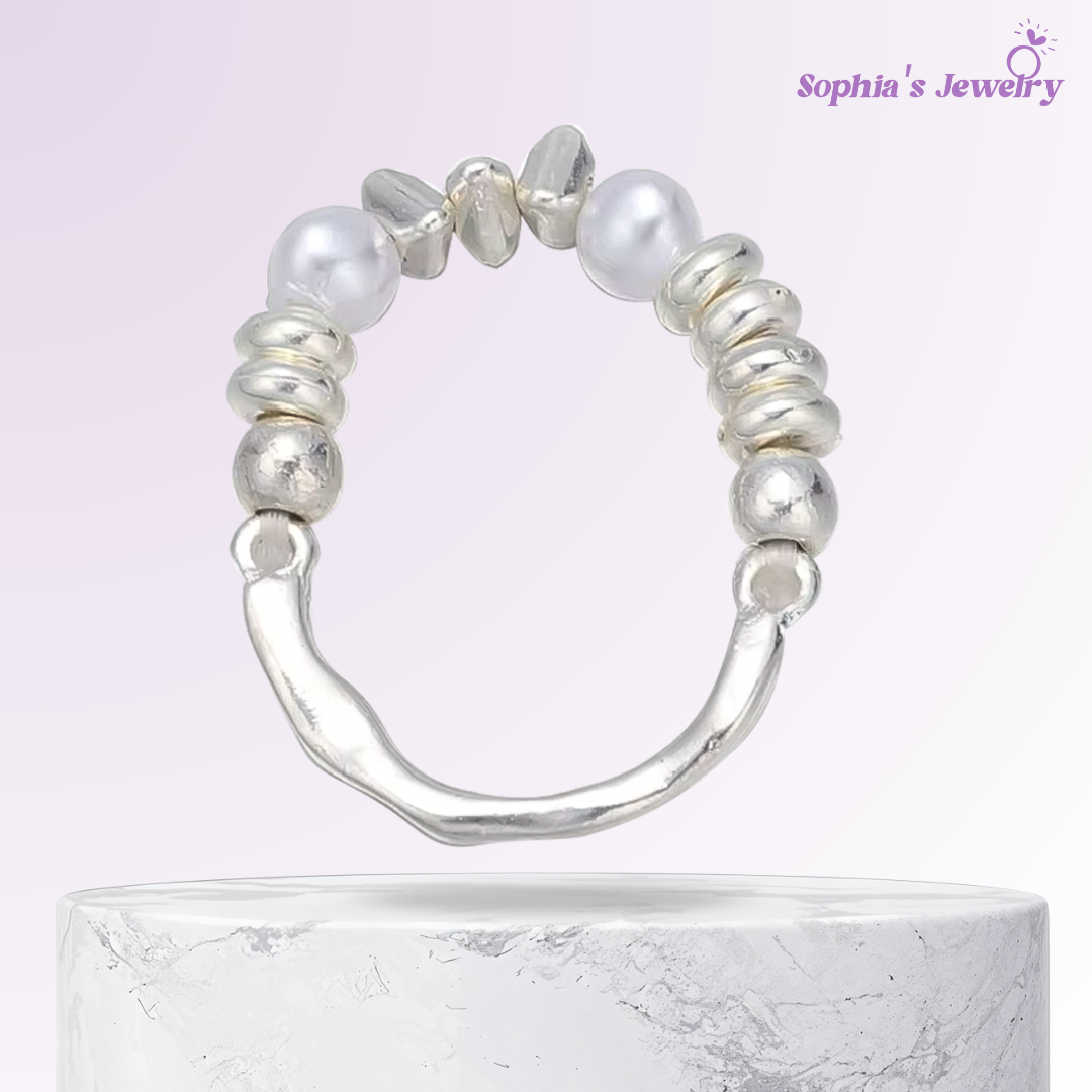 Eloise | Modern Pearl Beaded | Silver Ring
