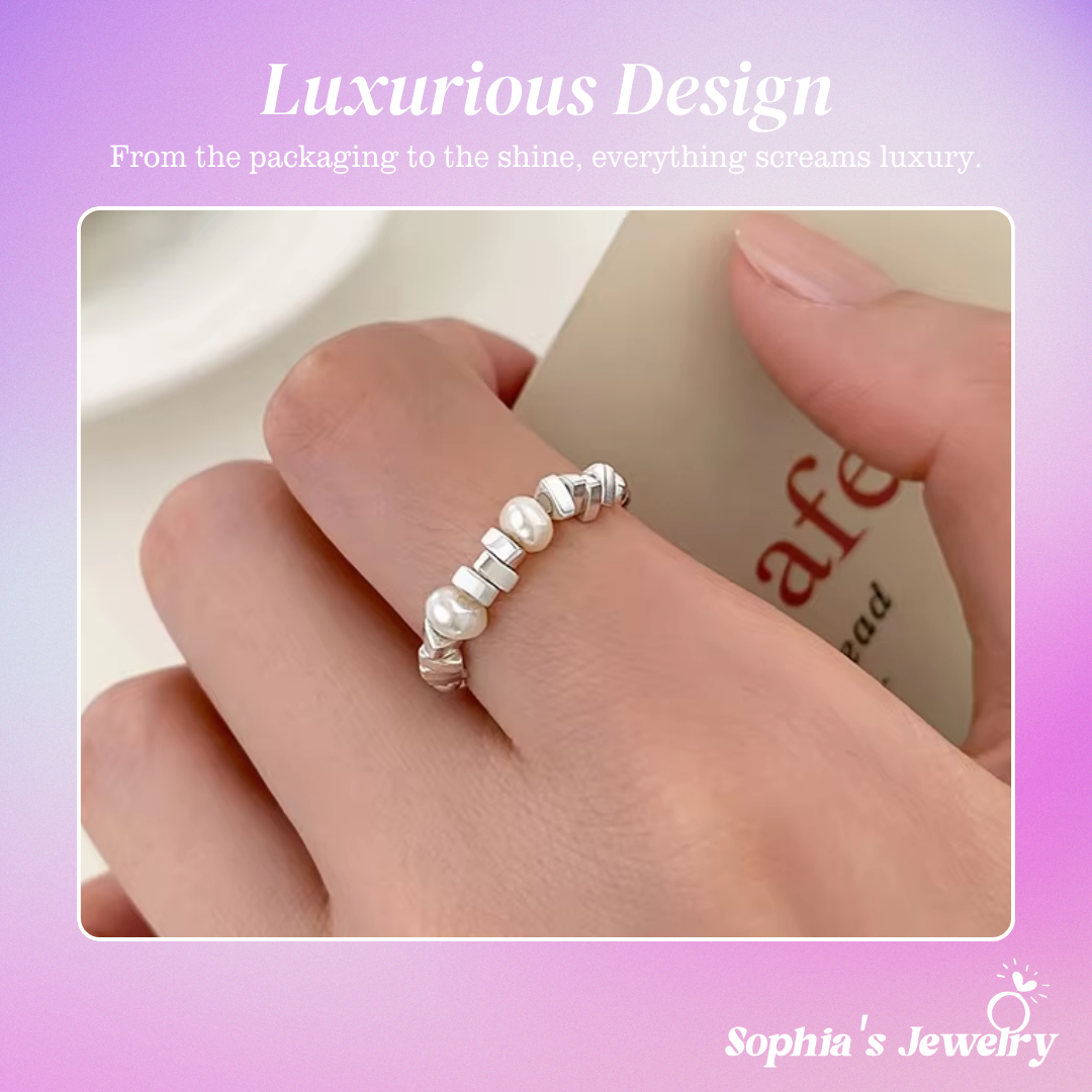 Eloise | Modern Pearl Beaded | Silver Ring