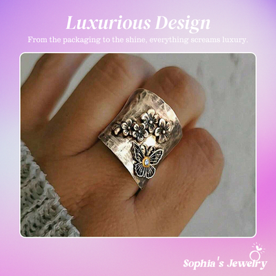 Lyndie | Floral and Butterfly Statement | Silver Ring