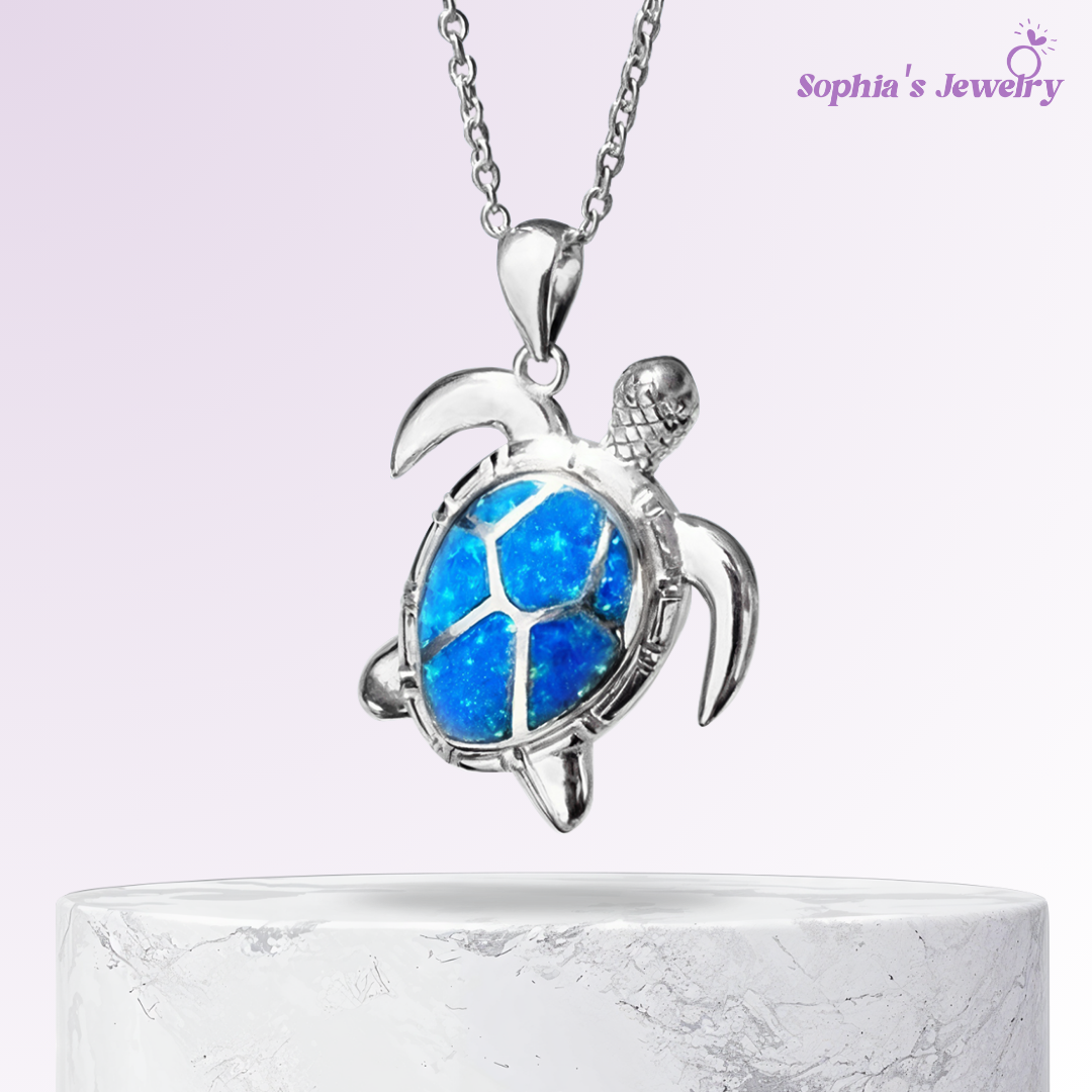 Clara | Blue Opal Sea Turtle Charm | Silver Necklace