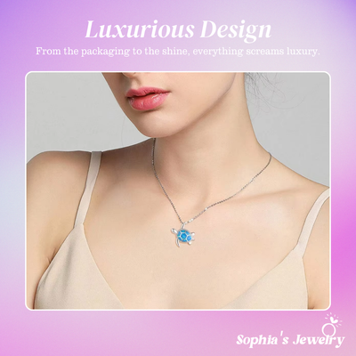 Clara | Blue Opal Sea Turtle Charm | Silver Necklace