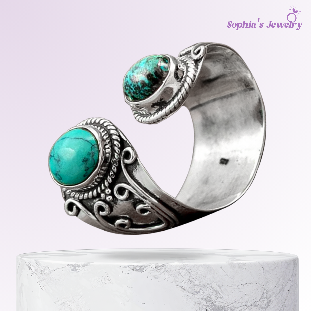 Solene | Twin Turquoise Glow | Silver Ring