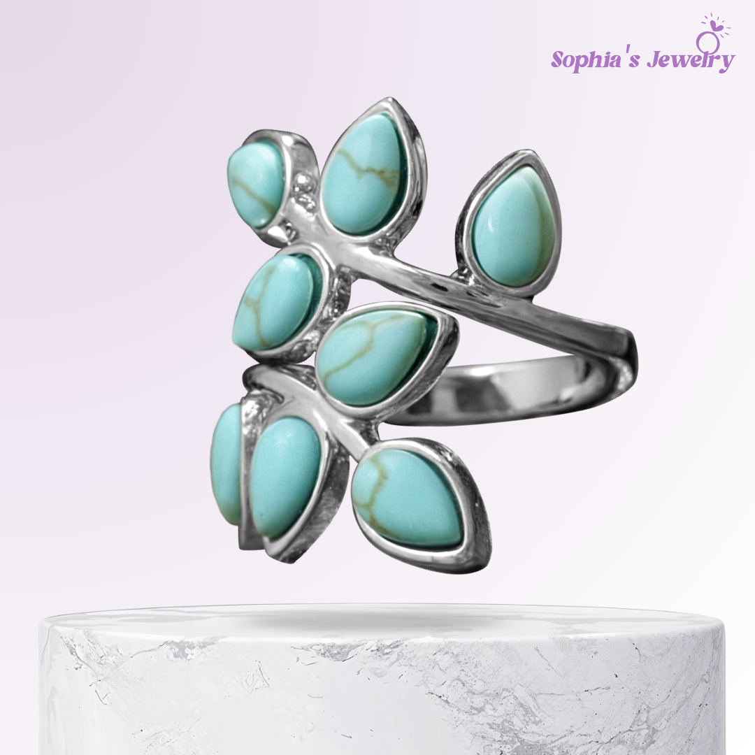 Liora | Turquoise Leaf Dance | Silver Ring