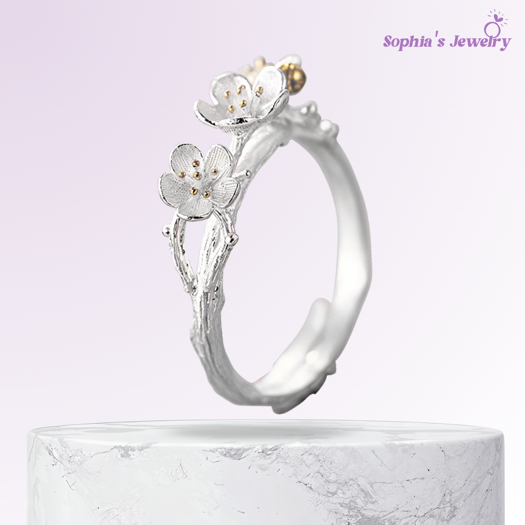 Elowen | White Blossom Petal | Silver Ring