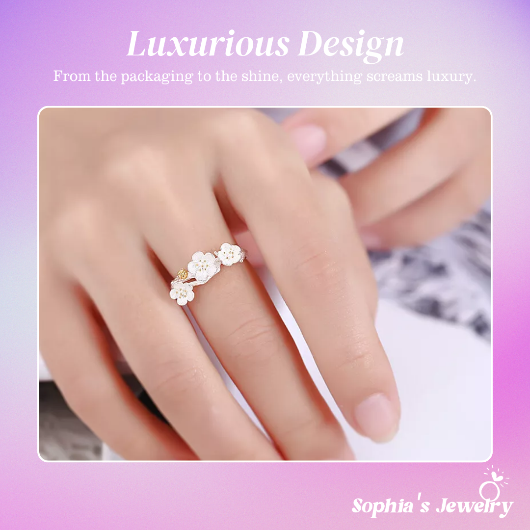 Elowen | White Blossom Petal | Silver Ring
