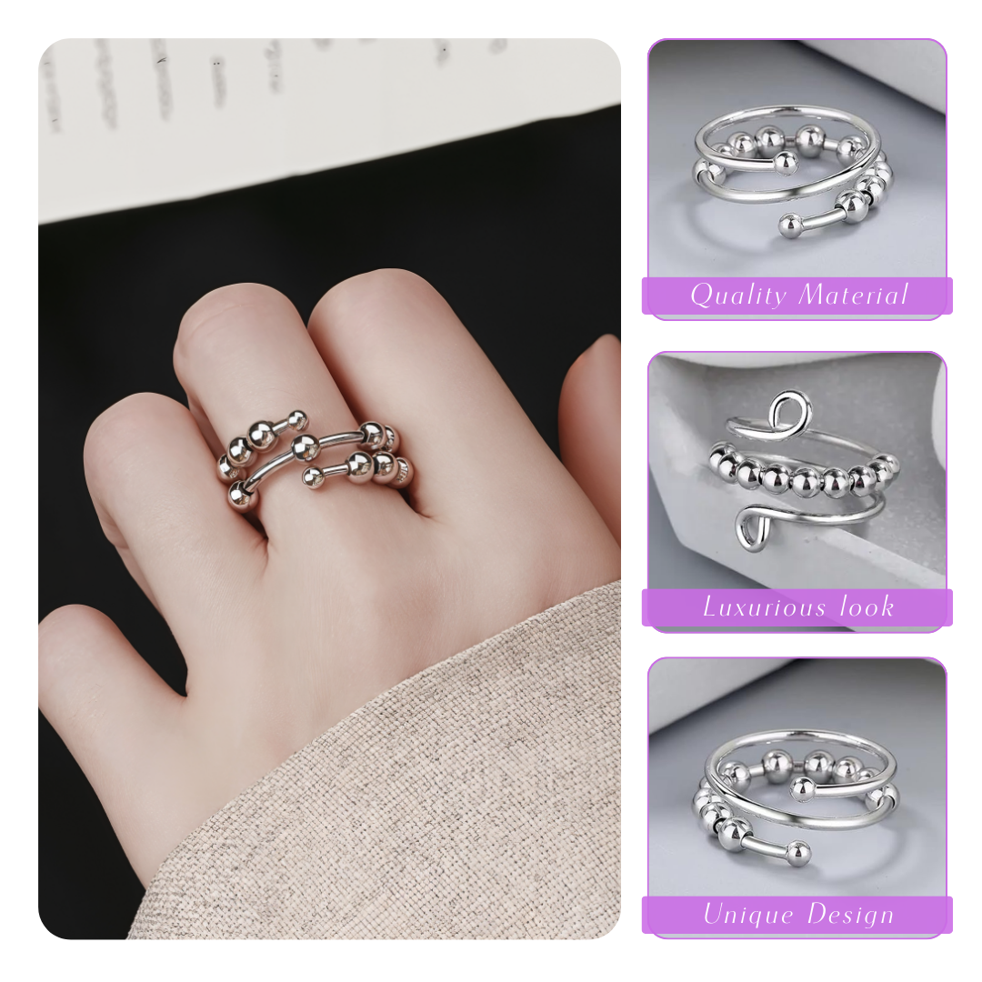 Nova | Unique Swirling with Circle Beaded | Silver Ring