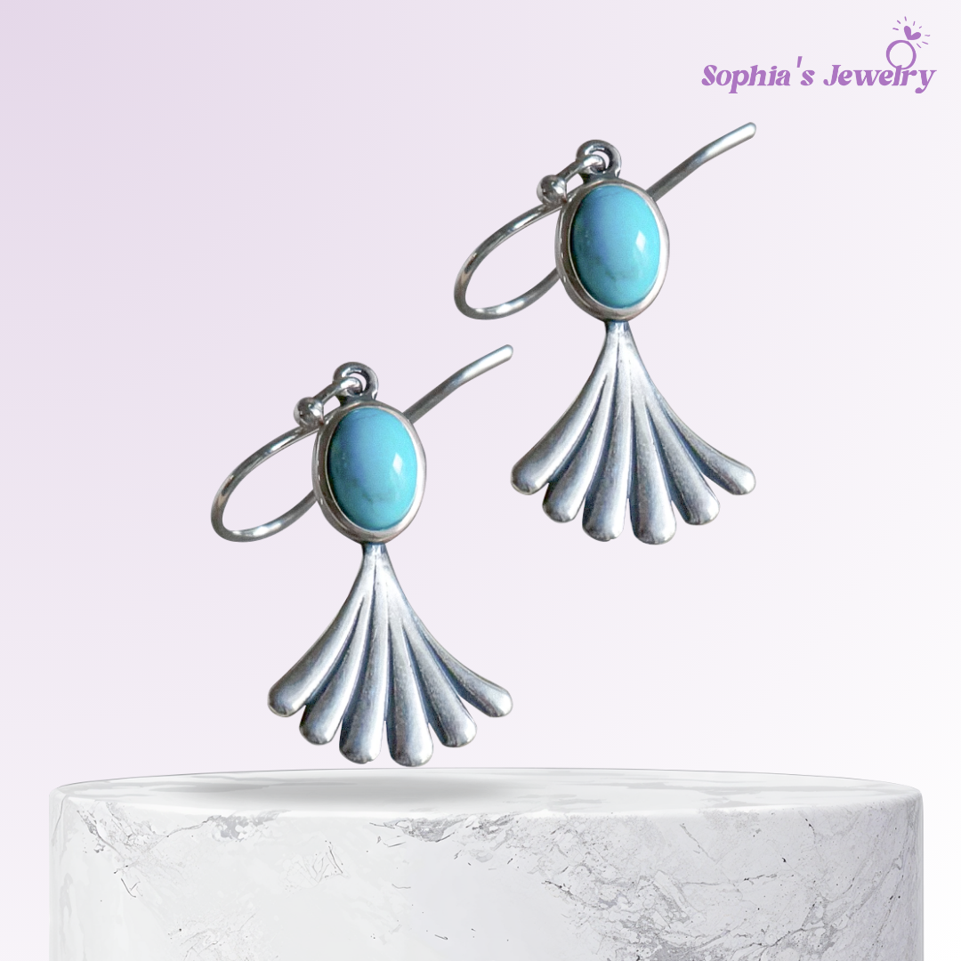 Rea | Turquoise Fan-Shaped | Silver Earrings