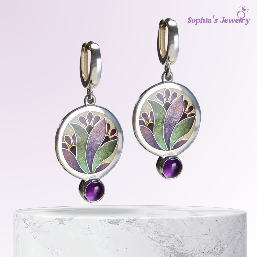 Gisela | Hand-Enameled Floral | Silver Earrings