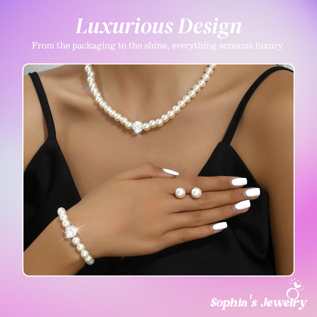 Zela | Classic Pearl Elegance | Silver Jewelry Set