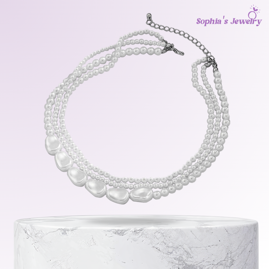 Isabella | White Stone & Pearl Grace | Silver Necklace