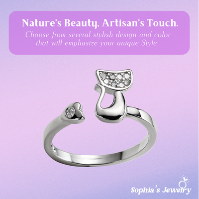 Janice | Cat Open Ring with Sparkling Accents | Silver Ring