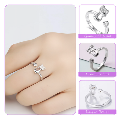 Janice | Cat Open Ring with Sparkling Accents | Silver Ring