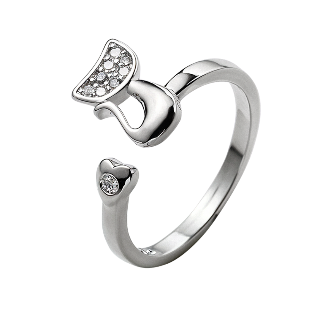 Janice | Cat Open Ring with Sparkling Accents | Silver Ring