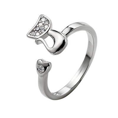 Janice | Cat Open Ring with Sparkling Accents | Silver Ring