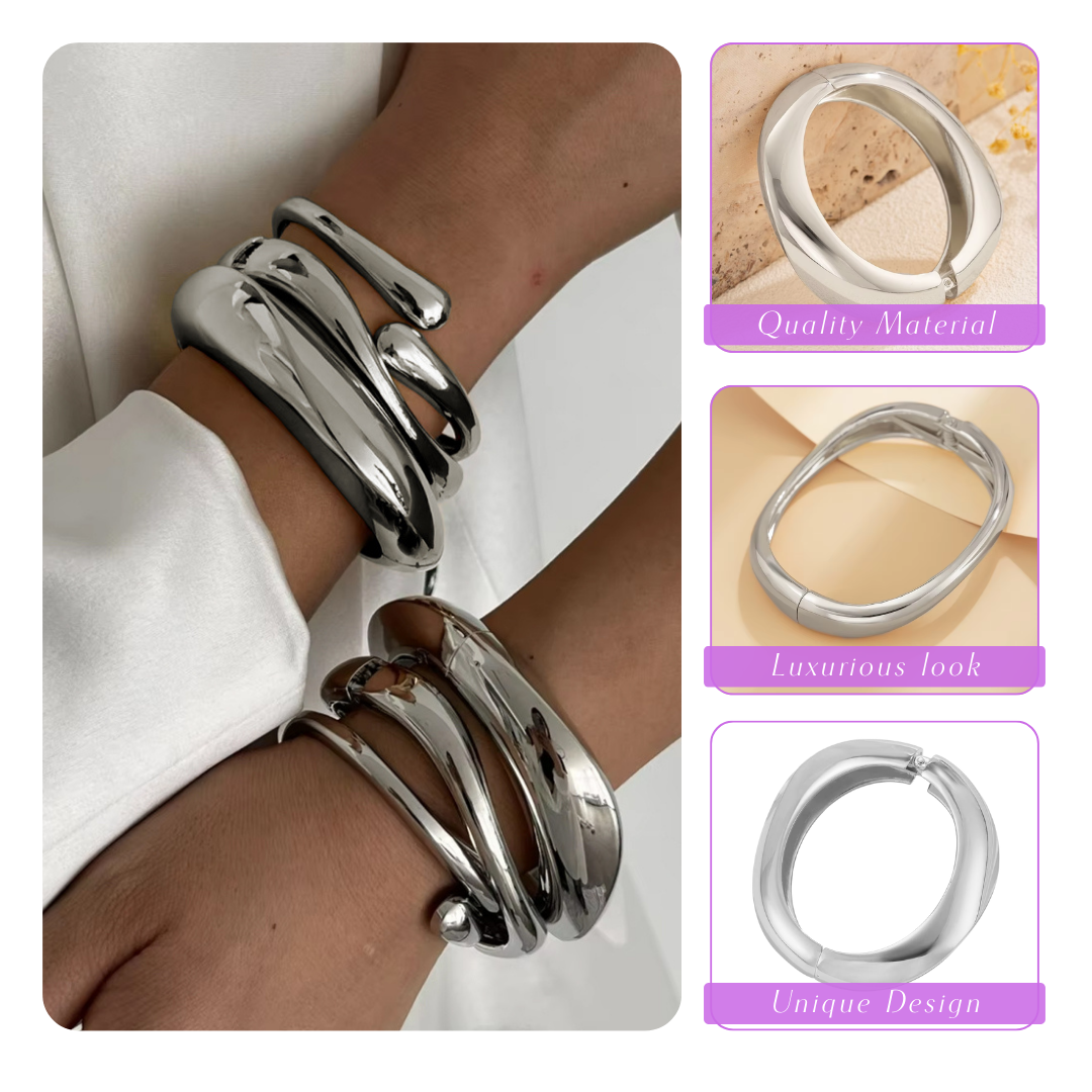 Carrine | Bold Sculpted Cuff with Stylish Statement | Silver Bracelet