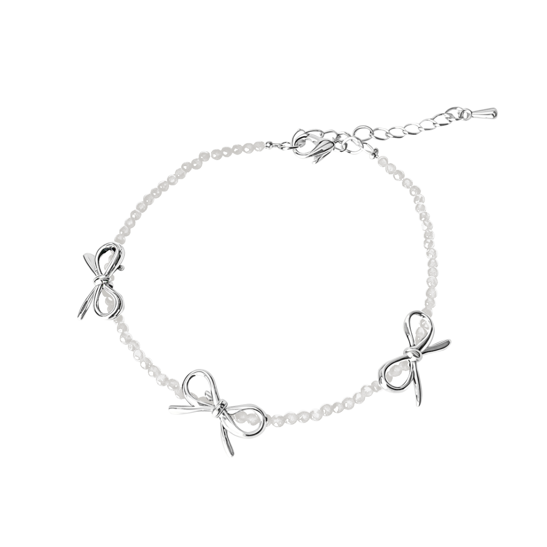 Flora | Delicate Bow Ribbon Charms | Silver Bracelet