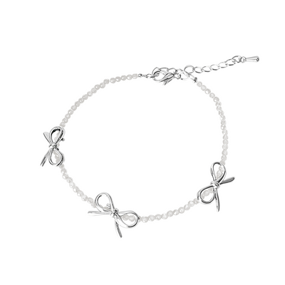 Flora | Delicate Bow Ribbon Charms | Silver Bracelet