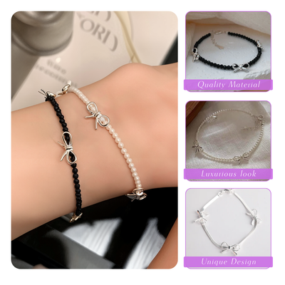 Flora | Delicate Bow Ribbon Charms | Silver Bracelet