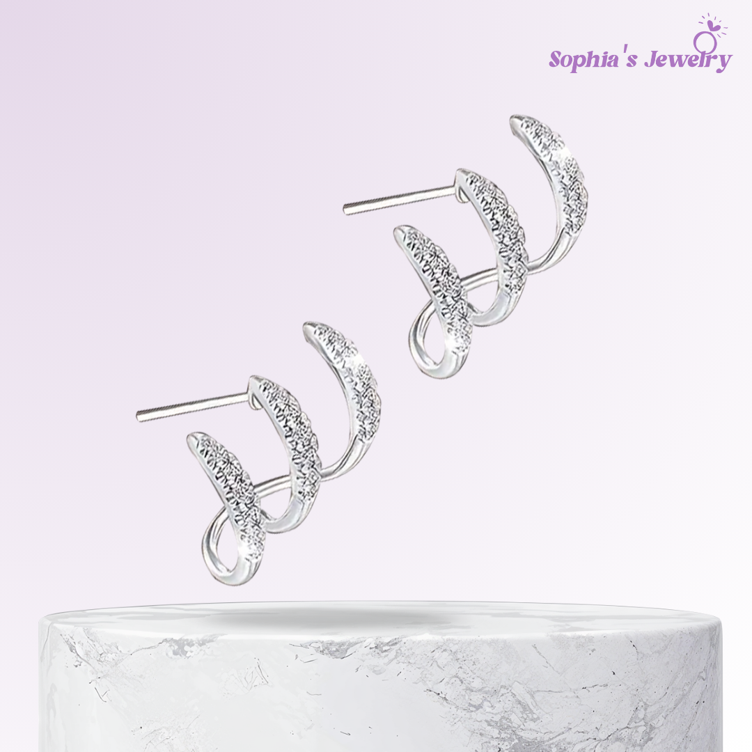 Sena | Curved Hoop Sparkle | Silver Earrings