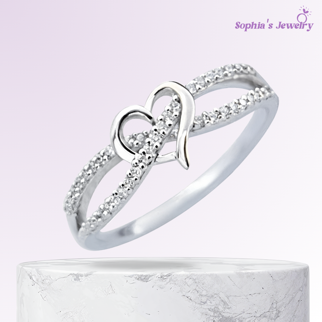 Tracy | Intertwined Heart Sparkle | Silver Ring
