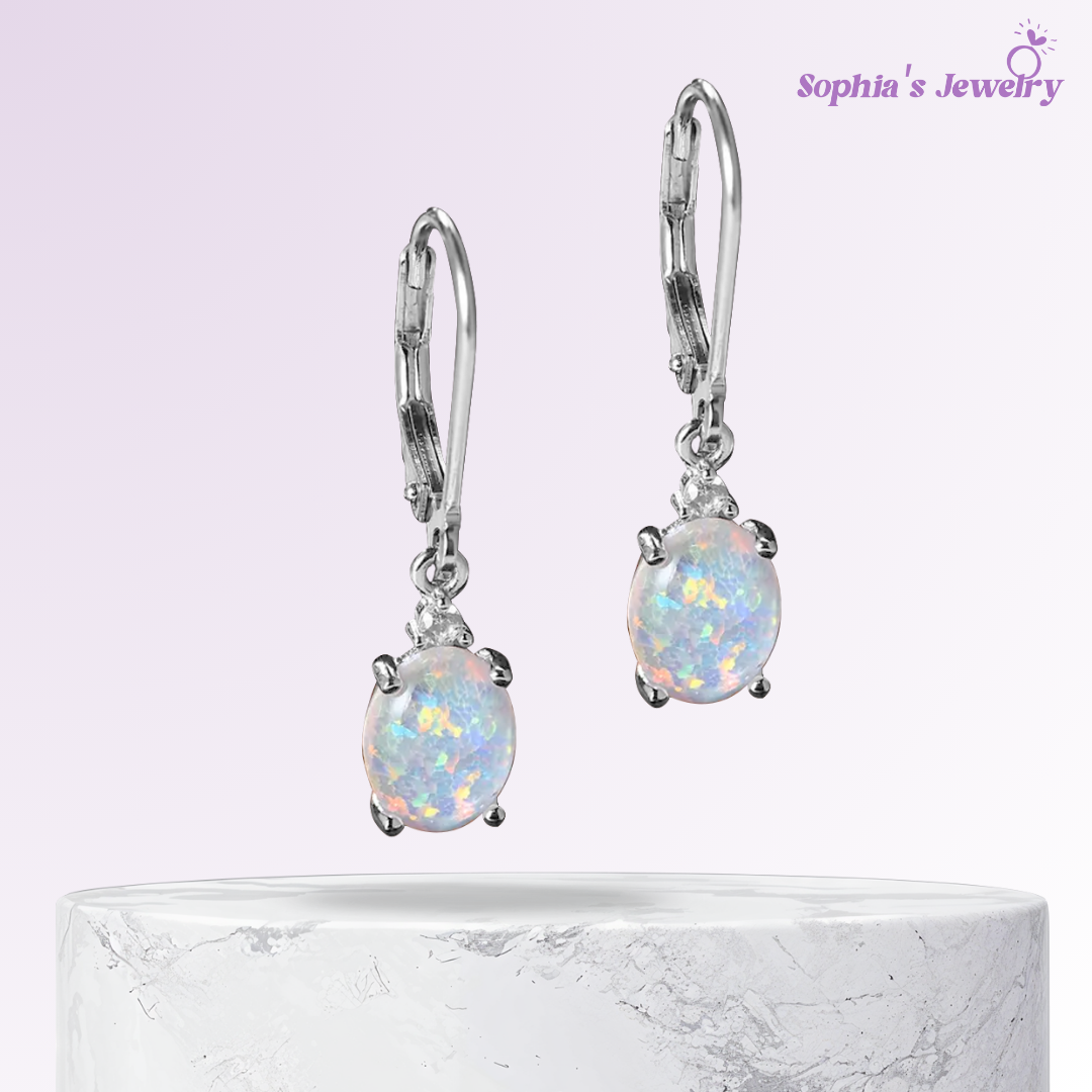 Barbara | Elegant Opal Drop | Silver Earrings