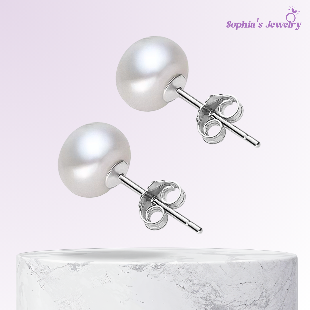 Melanie | Classic Pearl Stud | Silver Earrings