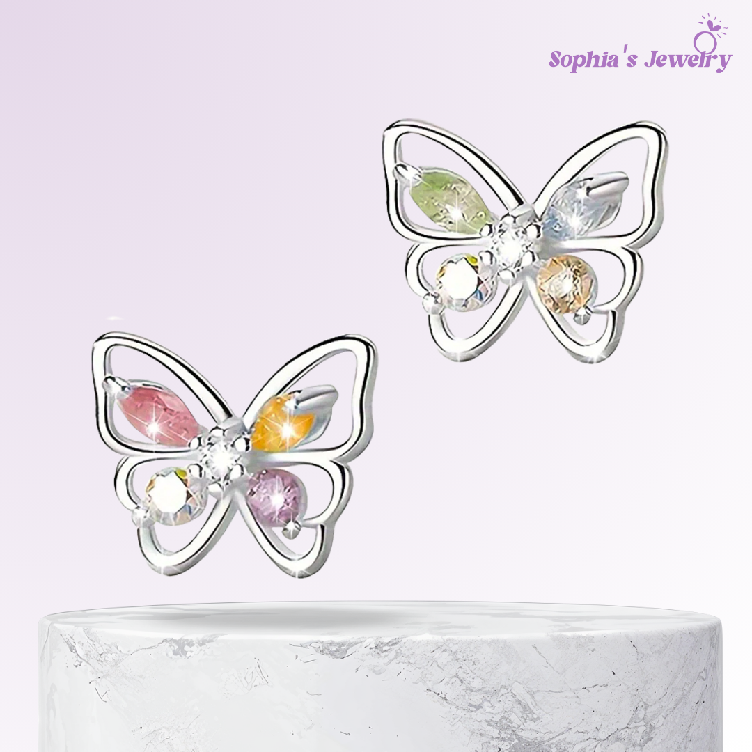 Elira | Colorful Butterfly Studs | Silver Earrings