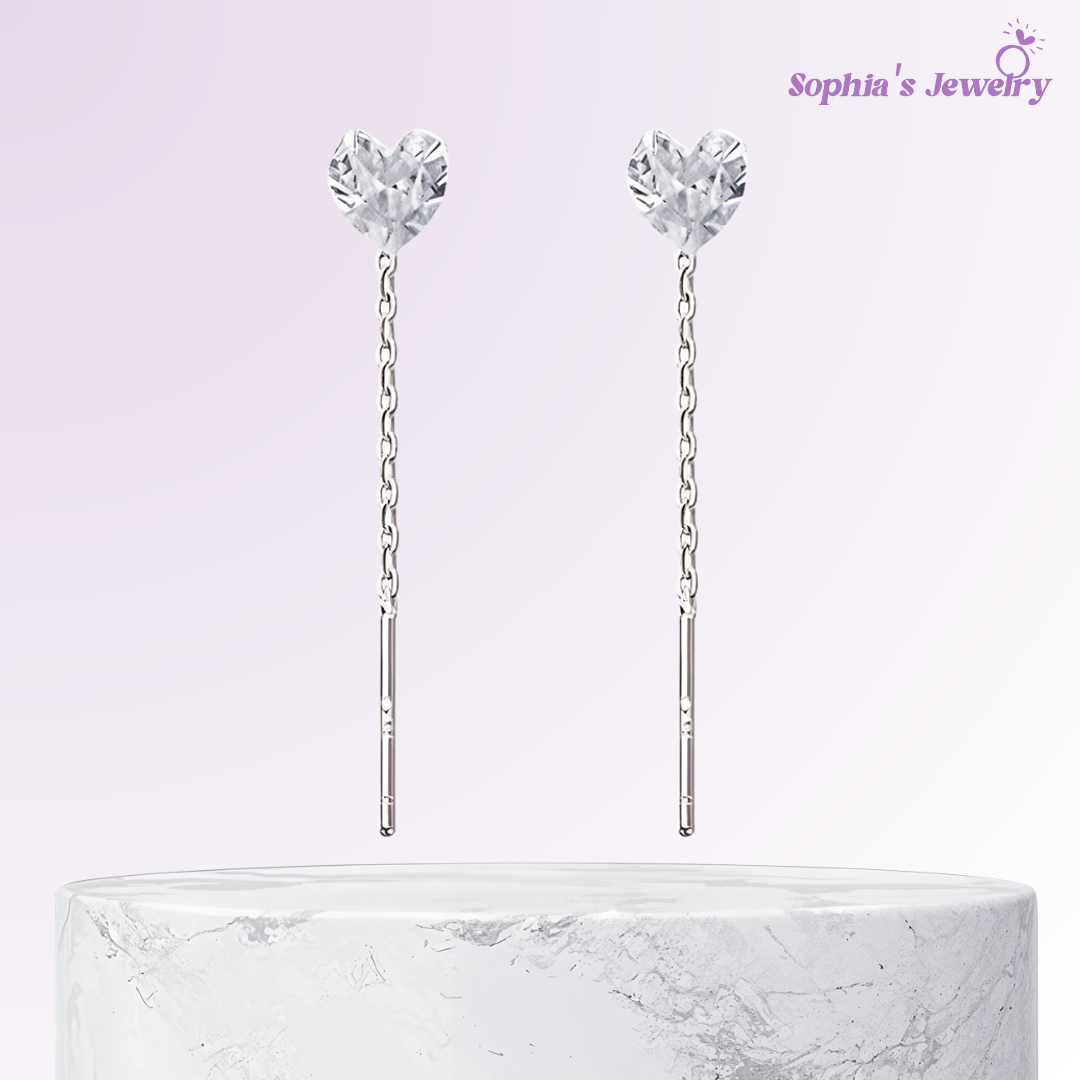 Liora | Elegant Heart Threaders | Silver Earrings