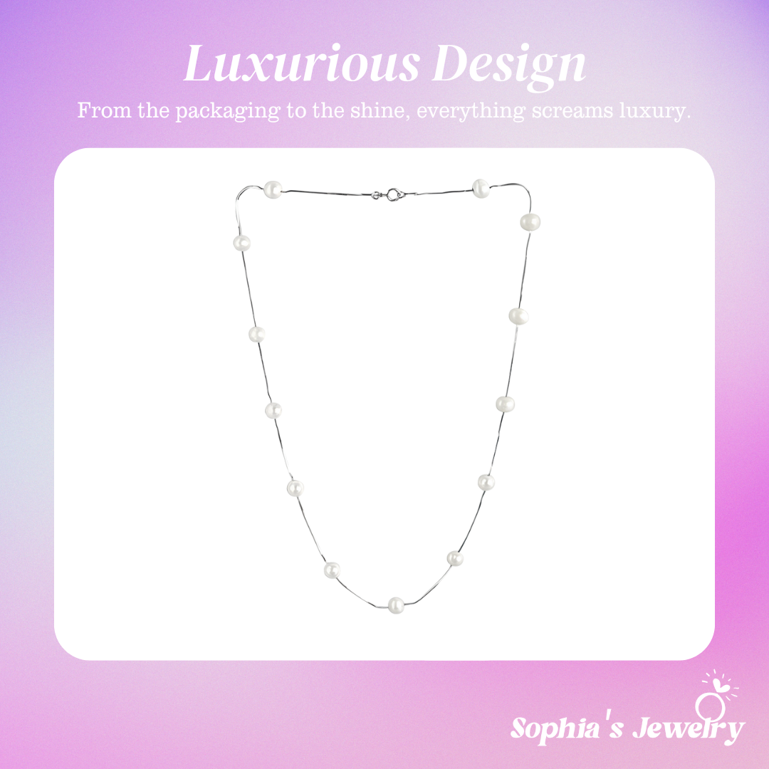Elise | Minimalist Chic Floating Pearl | Silver Necklace