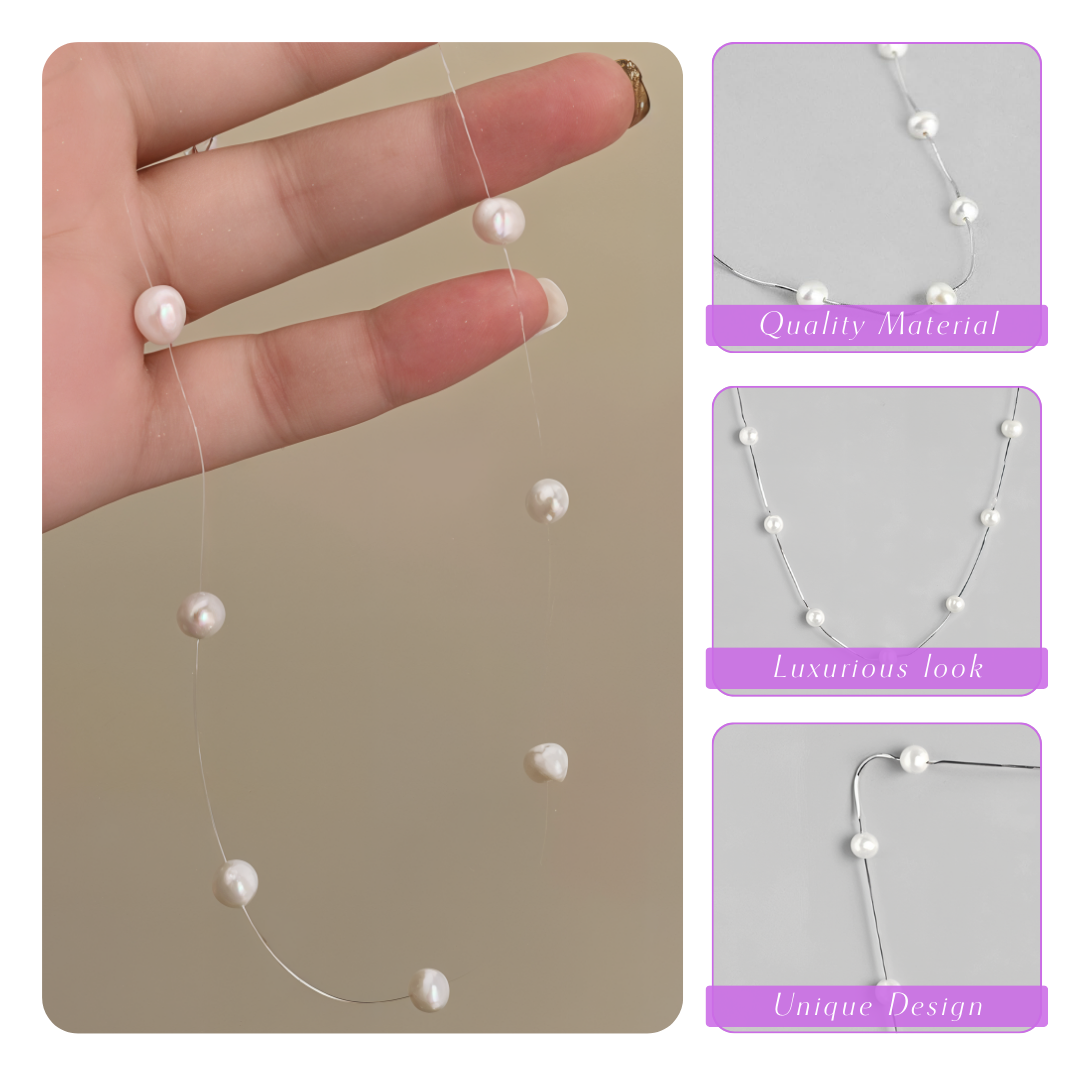 Elise | Minimalist Chic Floating Pearl | Silver Necklace