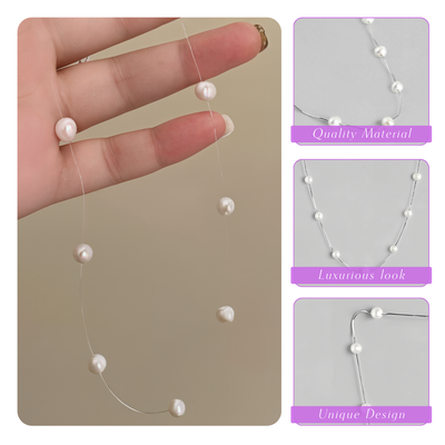 Elise | Minimalist Chic Floating Pearl | Silver Necklace