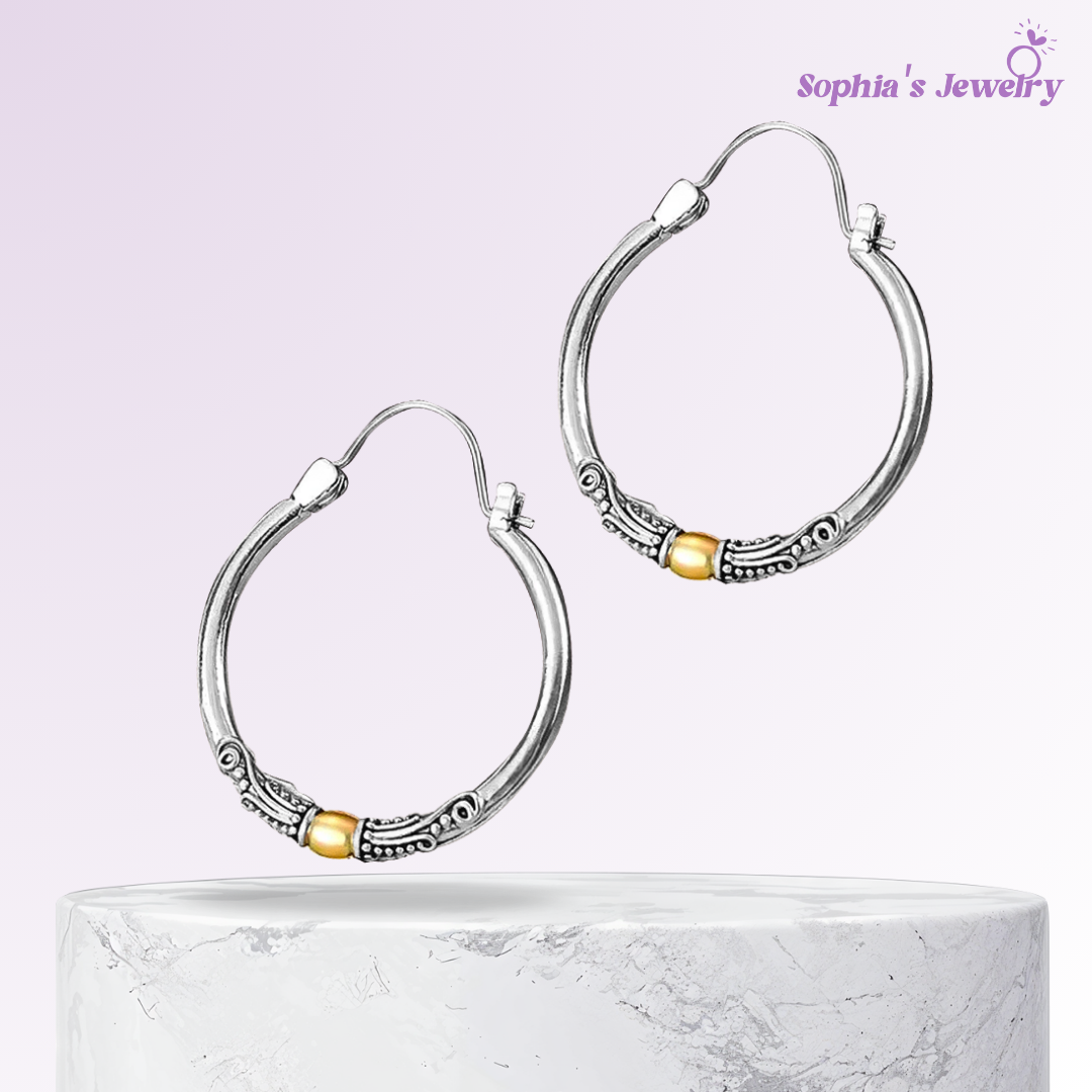Valeria | Vintage Carved Hoop | Silver Earrings