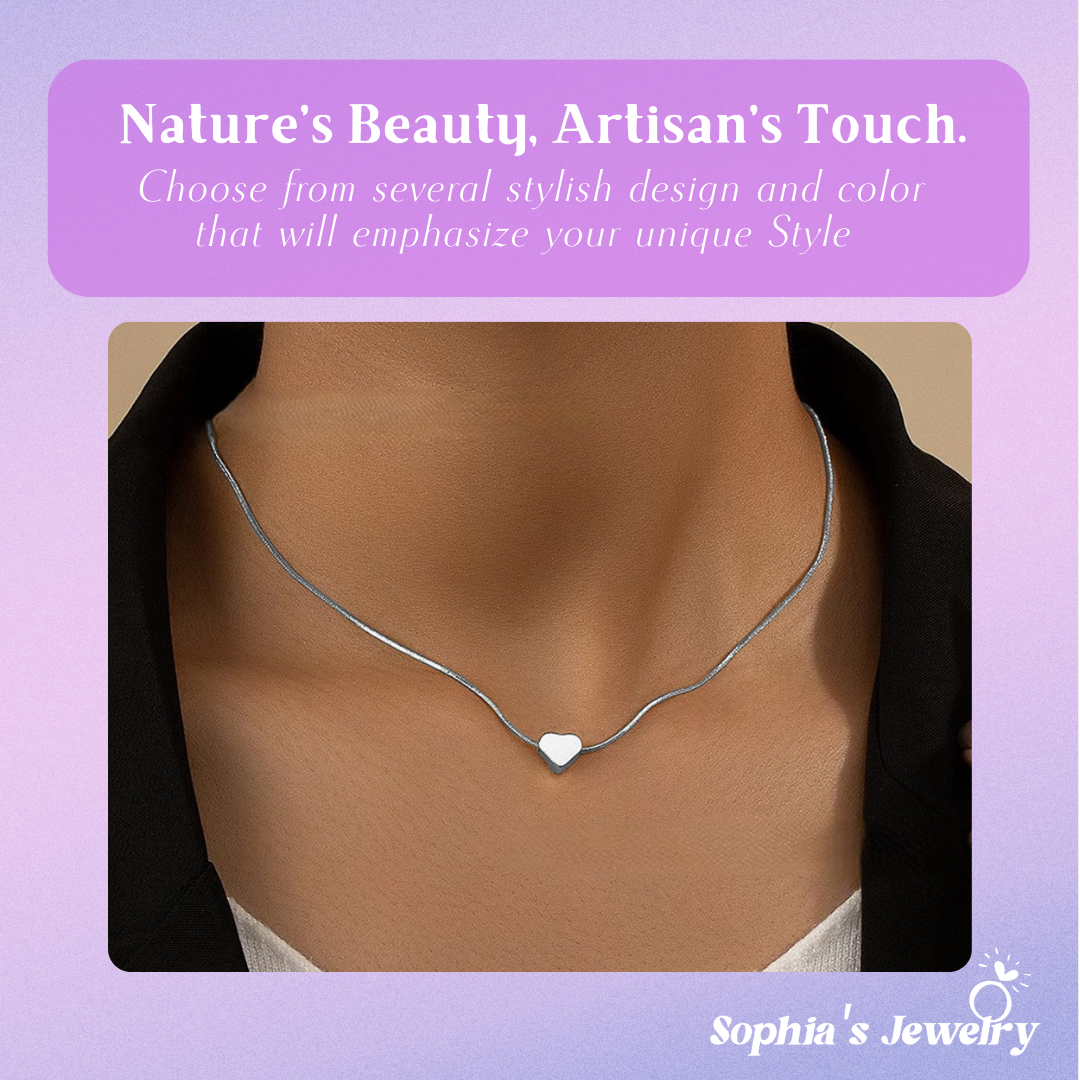 CelestialLove | Elegant Snake Chain with Heart Pendant | Silver Necklace