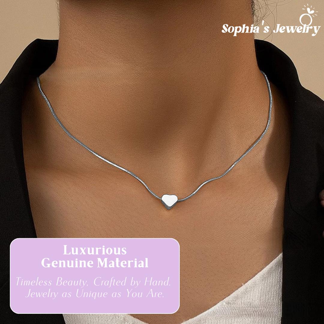 CelestialLove | Elegant Snake Chain with Heart Pendant | Silver Necklace