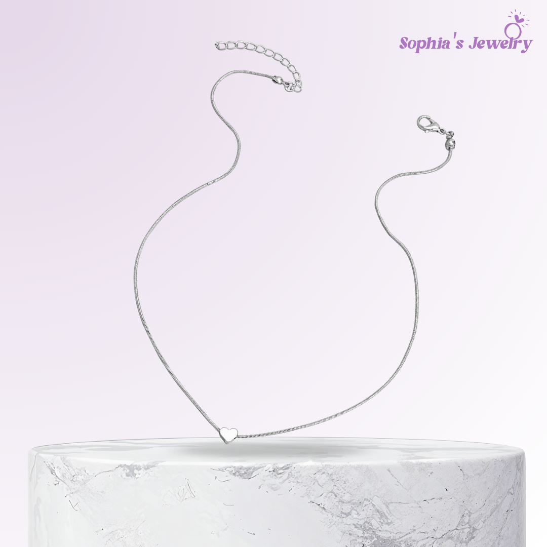 CelestialLove | Elegant Snake Chain with Heart Pendant | Silver Necklace