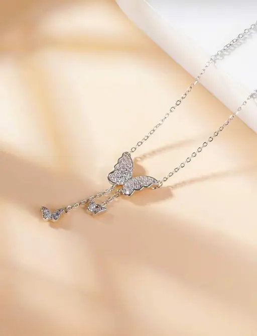 Jezza | Sparkling Butterfly Pendant | Silver Necklace
