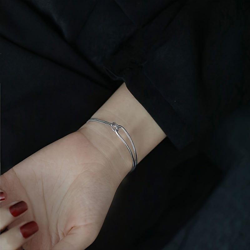 Carina | Double Layer Curved | Silver Bracelet