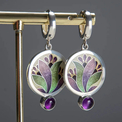 Gisela | Hand-Enameled Floral | Silver Earrings