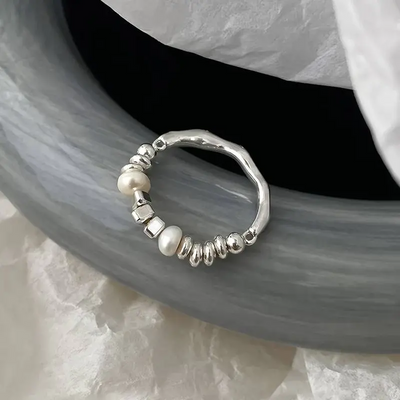 Eloise | Modern Pearl Beaded | Silver Ring